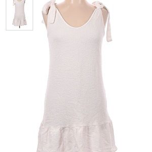 Green Envelope Size M Sleeveless Tie Strap Mini Dress White Textured Ruffle